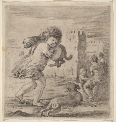 Child Carrying a Puppy