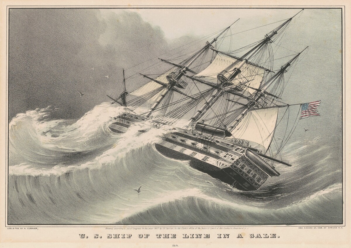 U.S. Ship of the Line in a Gale by Nathaniel Currier