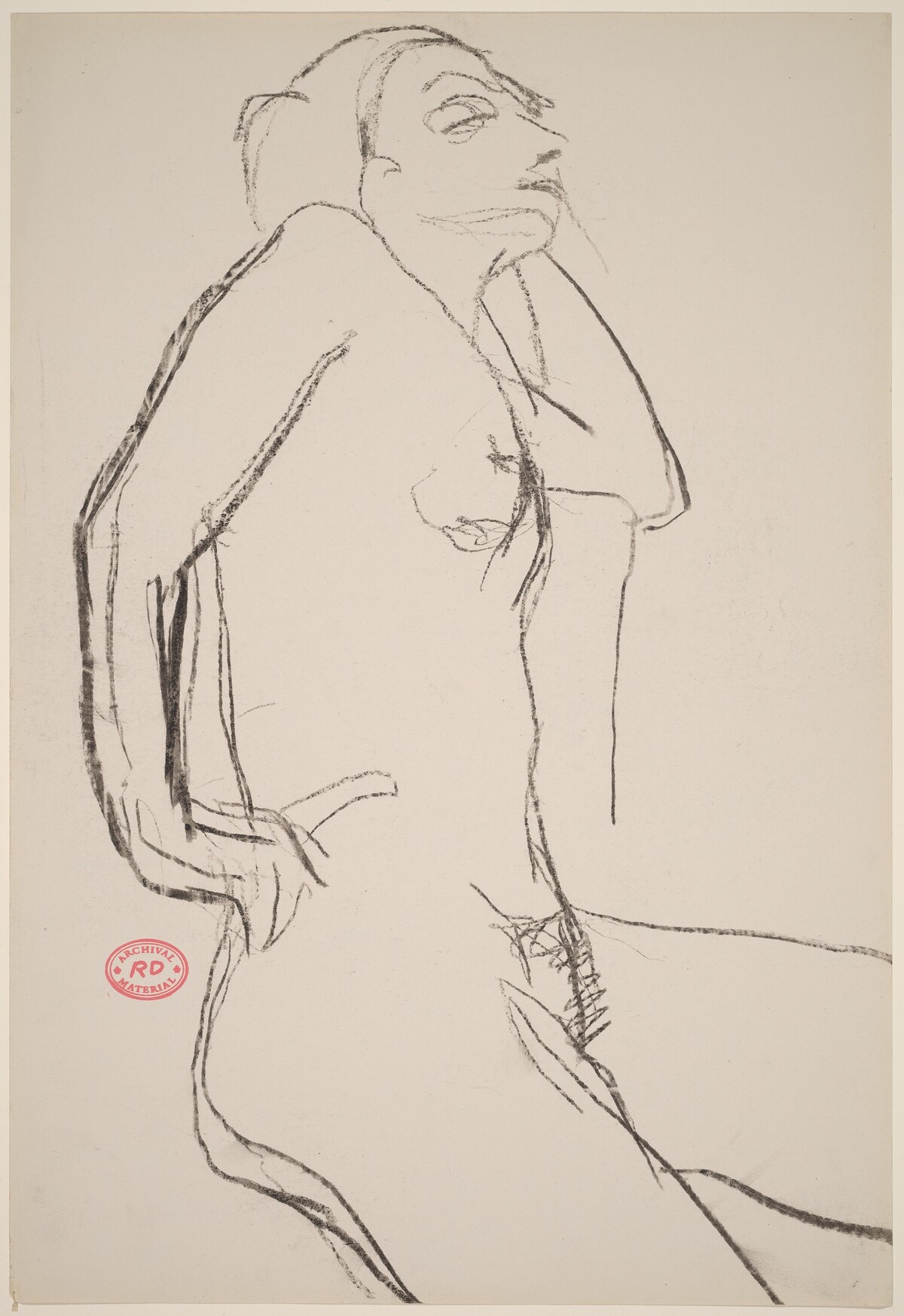 Untitled [nude with her right hand on hip and left arm resting on a support] by Richard Diebenkorn