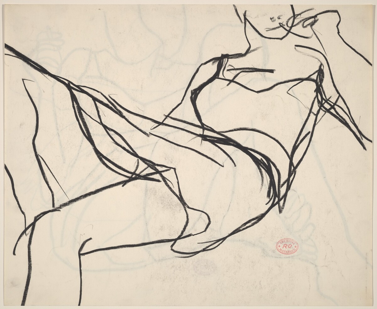Untitled [seated woman holding a cigarette and touching her foot] by Richard Diebenkorn