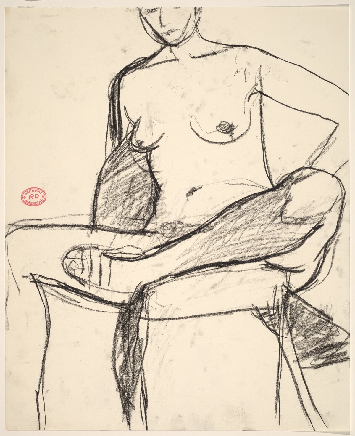 Untitled [seated nude wearing a sandal and pulling her foot into a chair] by Richard Diebenkorn