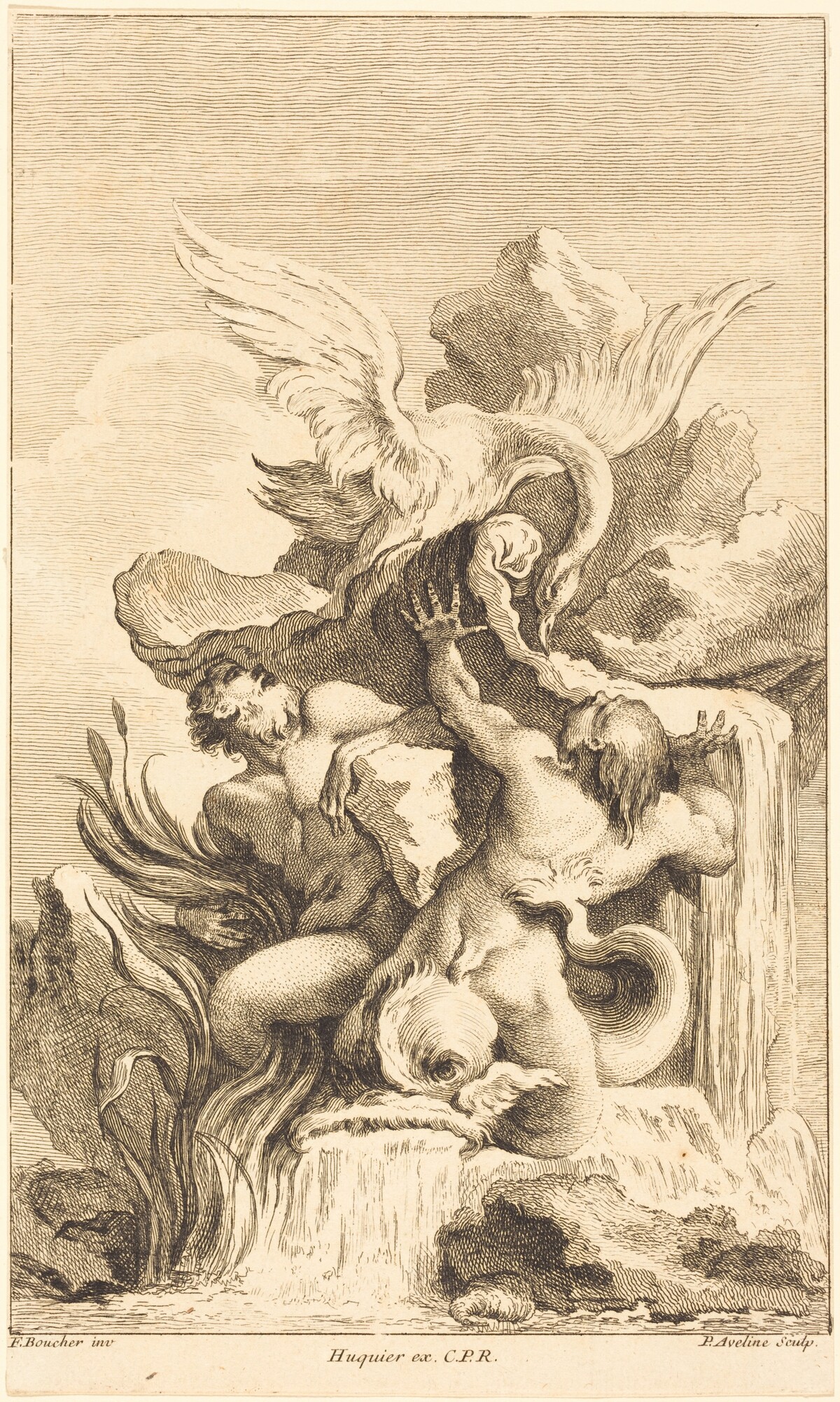 Two Tritons and a Swan by Pierre-Alexandre Aveline after François Boucher