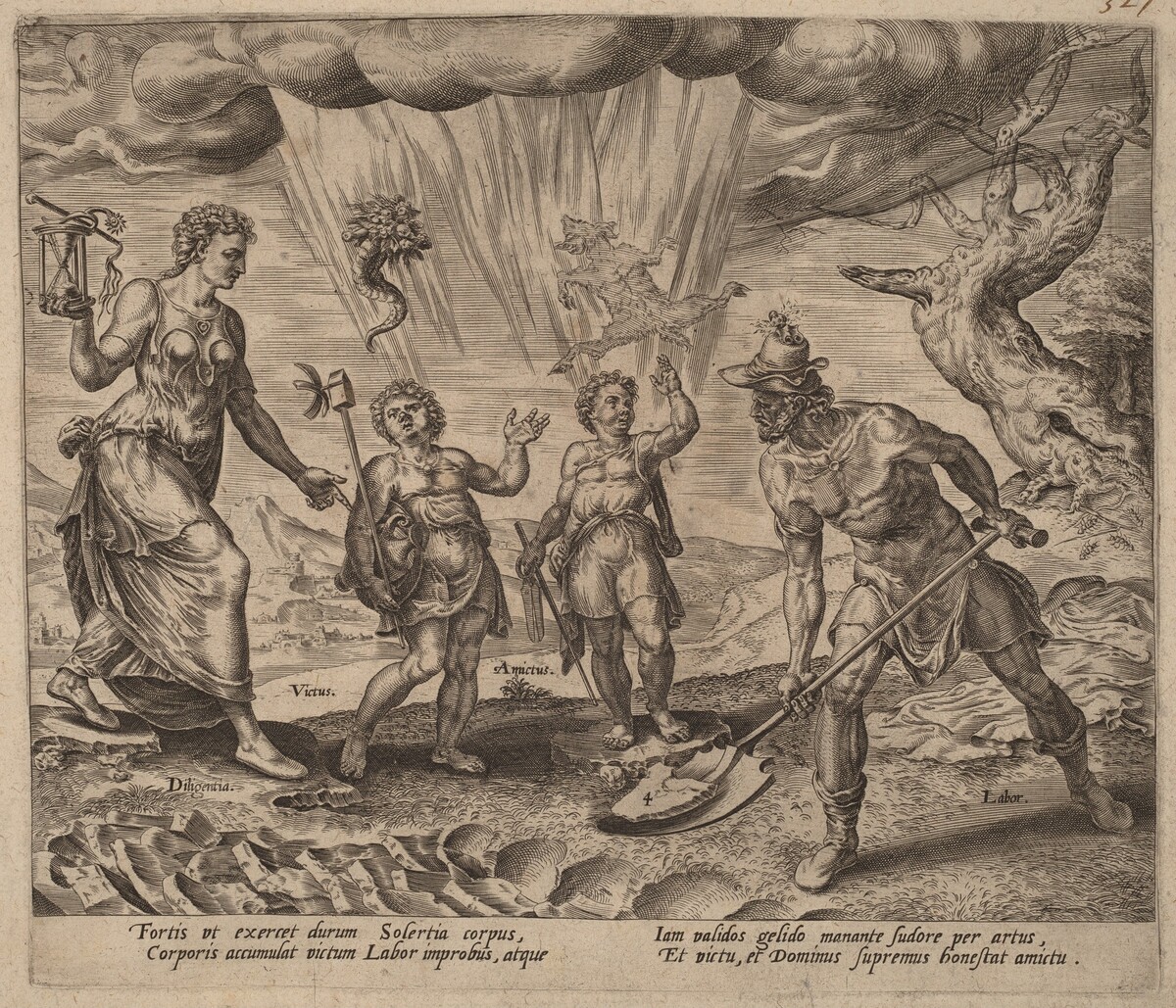 The Lord Endowing the Diligent Worker with Food and Clothing by Philip Galle after Maerten van Heemskerck