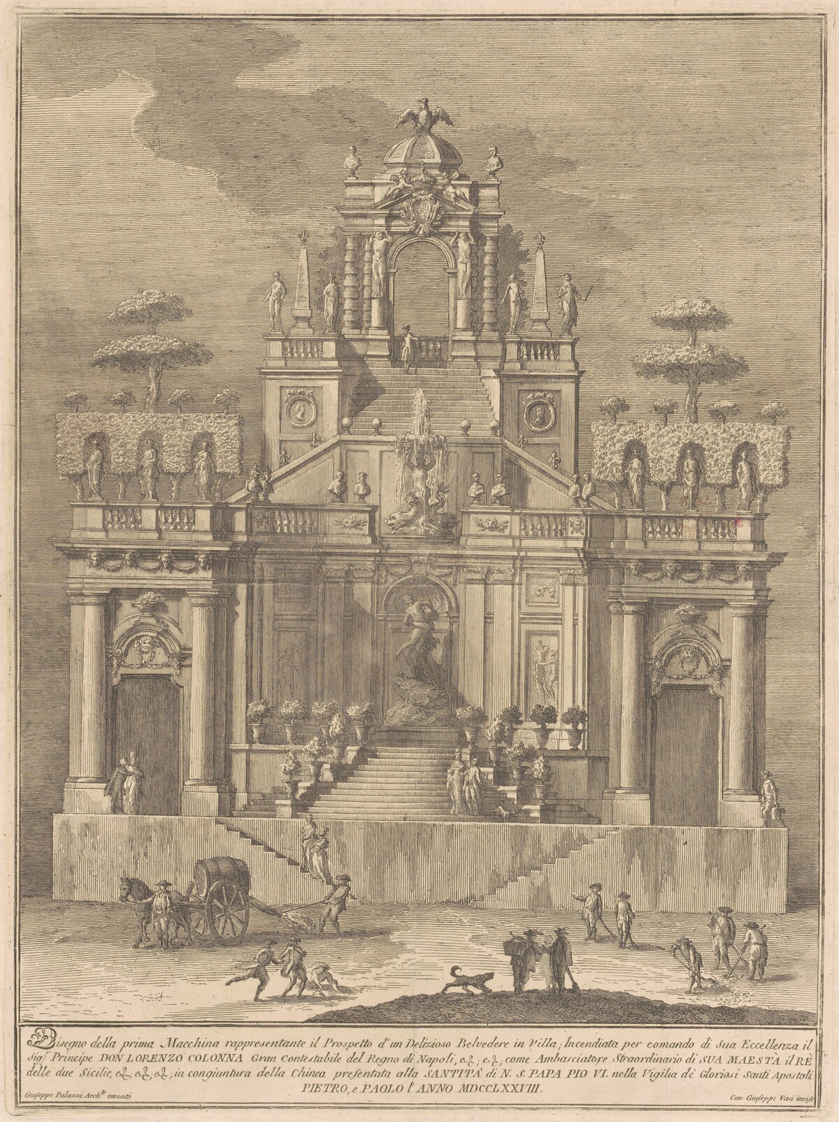 The Prima Macchina for the Chinea of 1778: A Countryside Belevedere with Hercules and Antaeus by Giuseppe Vasi, after Giuseppe Palazzi