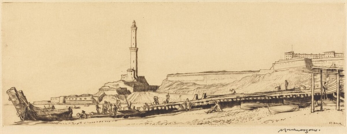The Lanterna, Genoa by Sir Muirhead Bone
