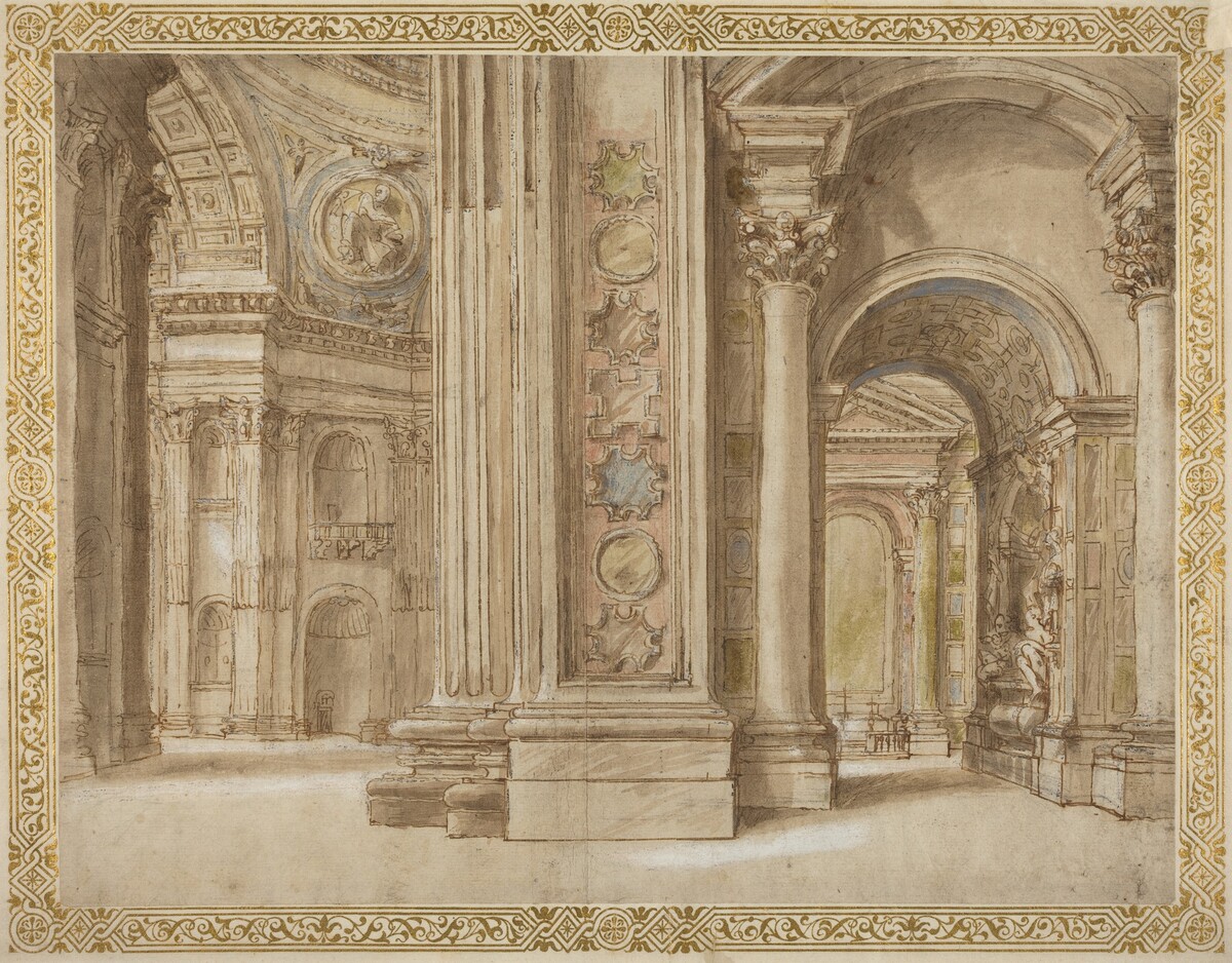 The Interior of Saint Peter's, Rome by Italian 17th Century, border attributed to John Talman