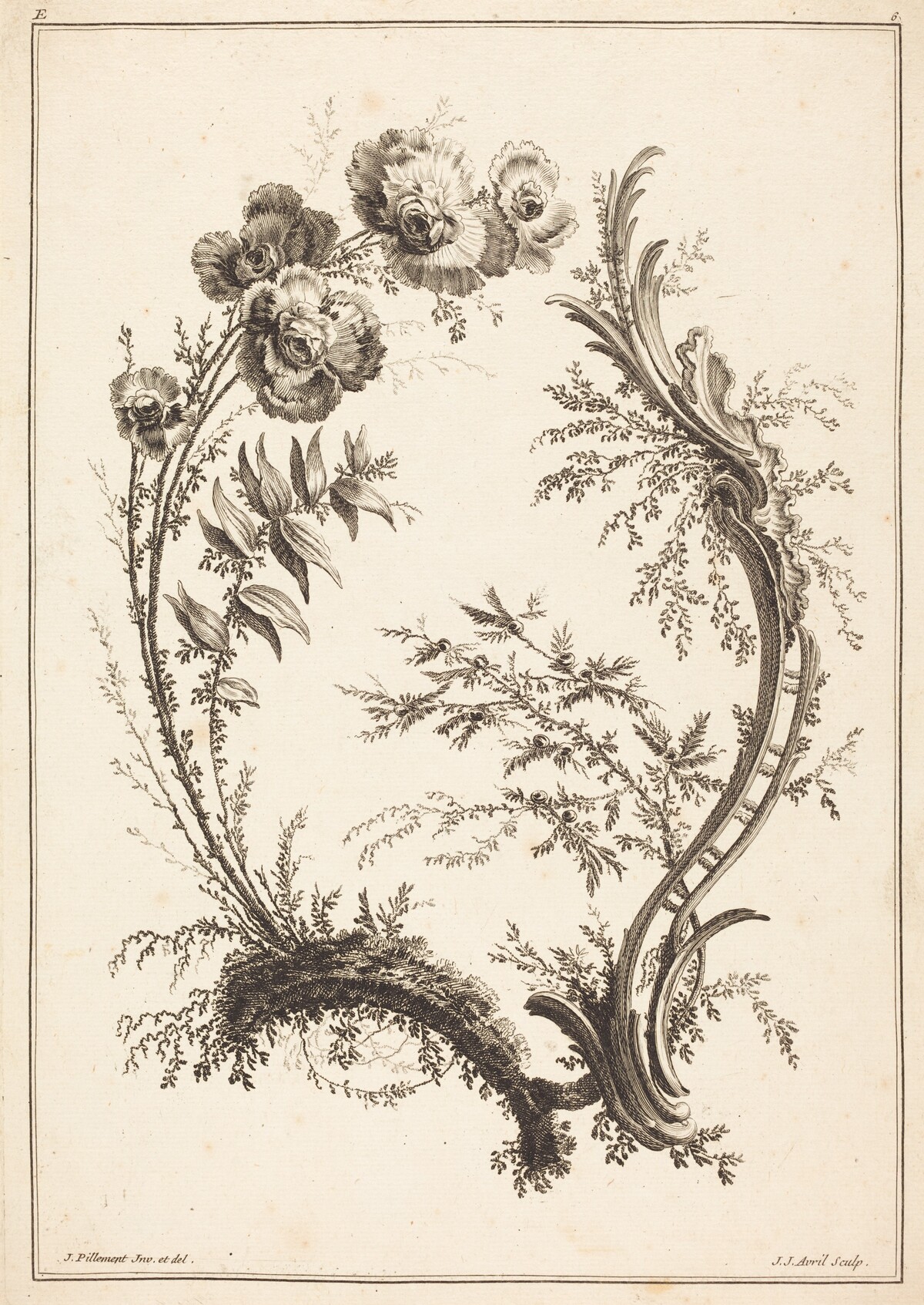 Ornament with Flowers by Jean-Jacques Avril I after Jean-Baptiste Pillement