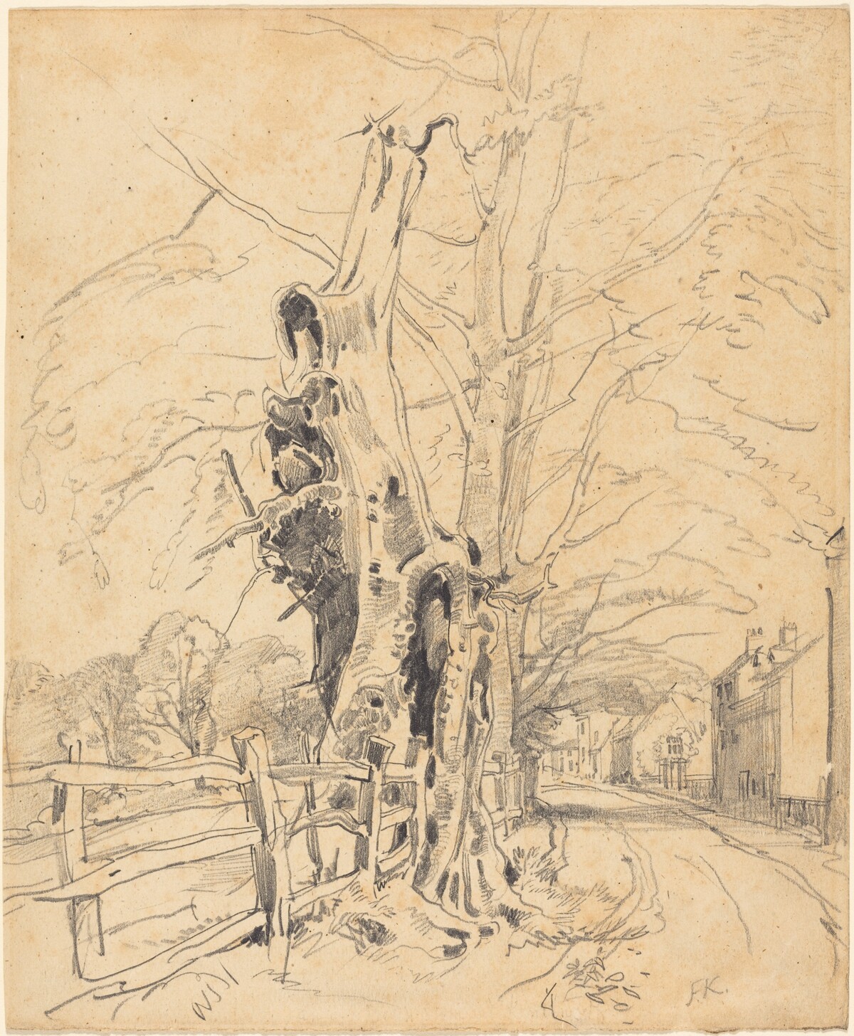 Trees by a Rail Fence by Attributed to John Frederick Kensett