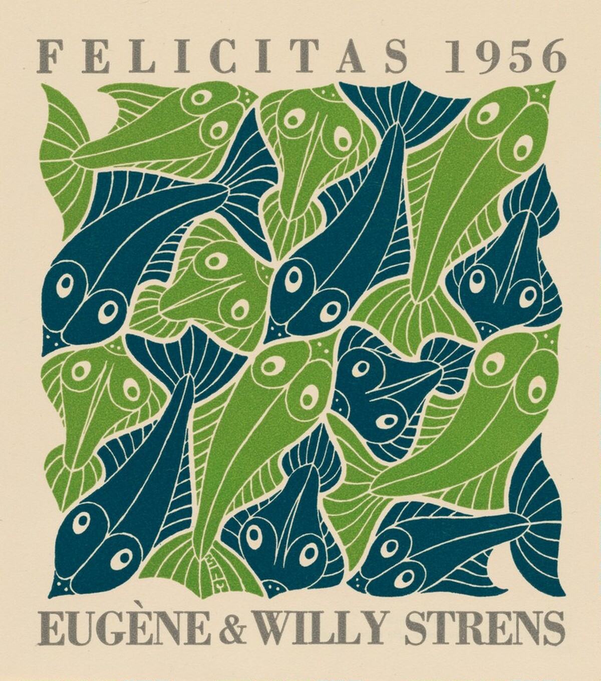 Water, New Year's greeting-card 1956 by M.C. Escher