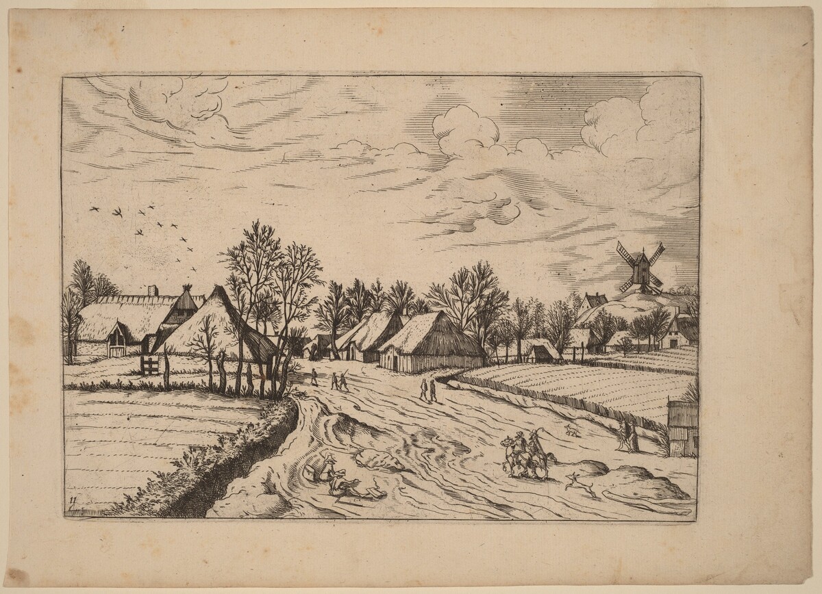 Country Village with Post Mill by Johannes and Lucas van Doetechum after Master of the Small Landscapes