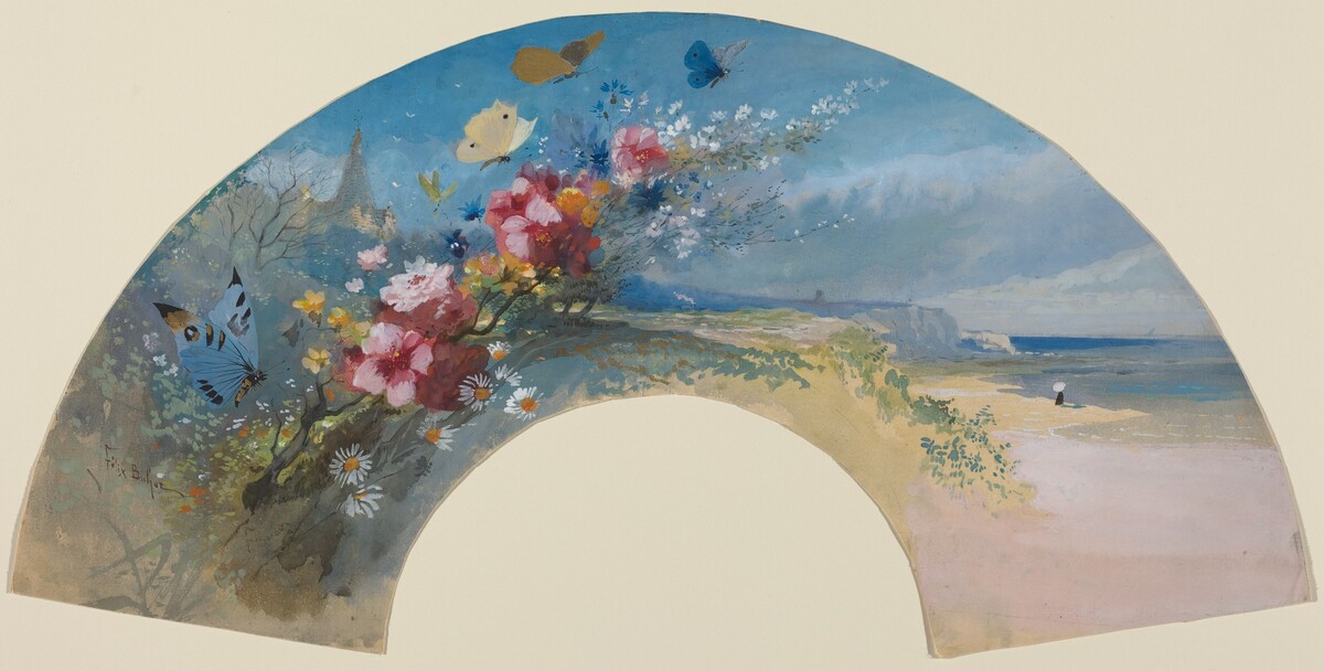 Fan with Wildflowers and Butterflies against the Norman Coast by Félix-Hilaire Buhot