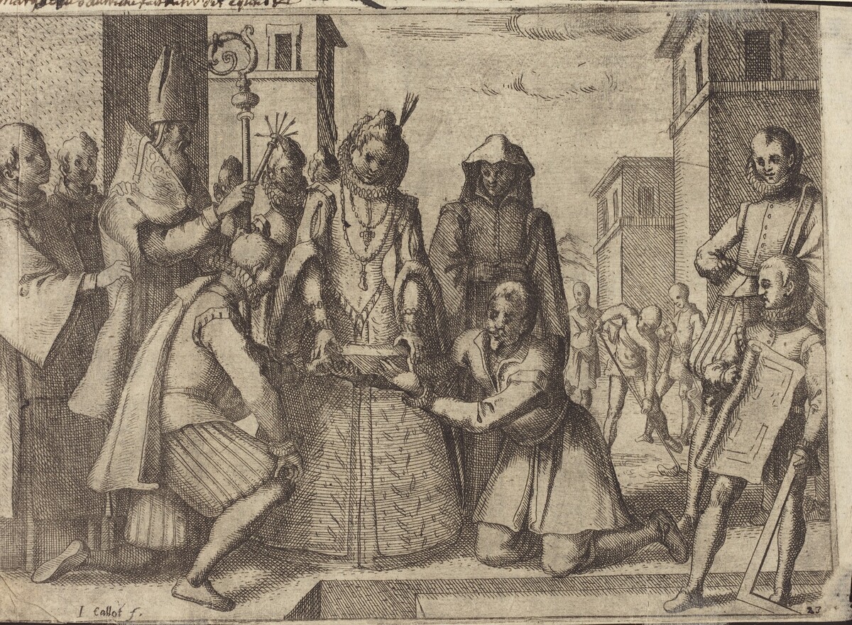 The Queen Laying the First Stone for the Church of the Poor Clares in Spain [verso] by Jacques Callot
