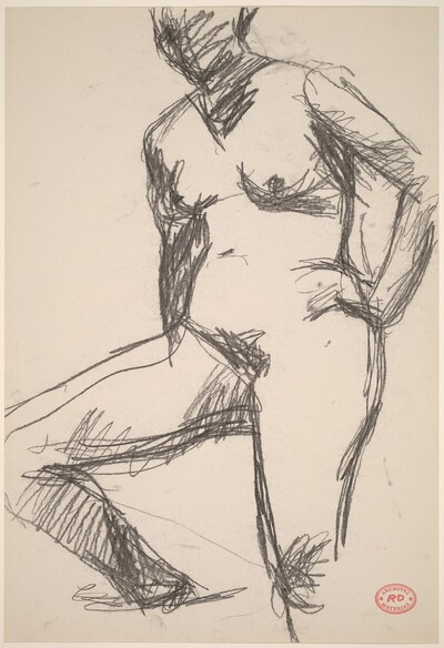 Untitled [standing female nude with right leg on platform]