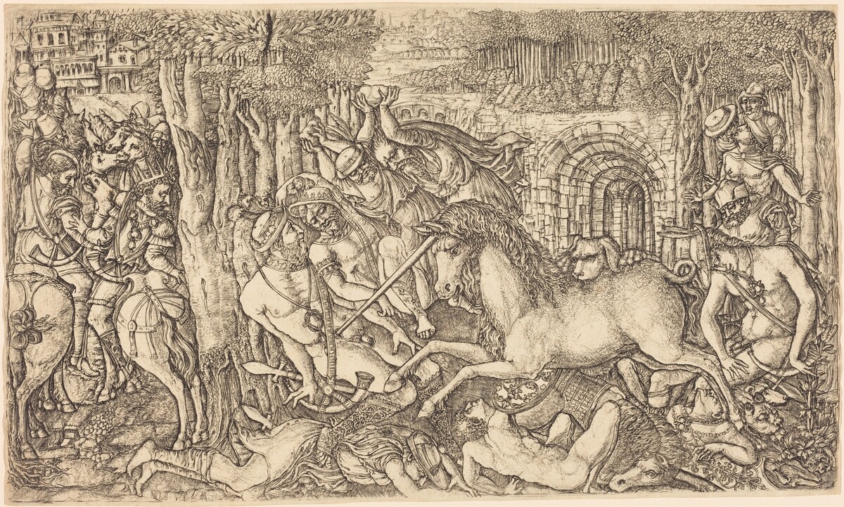 A King Pursued by a Unicorn by Jean Duvet