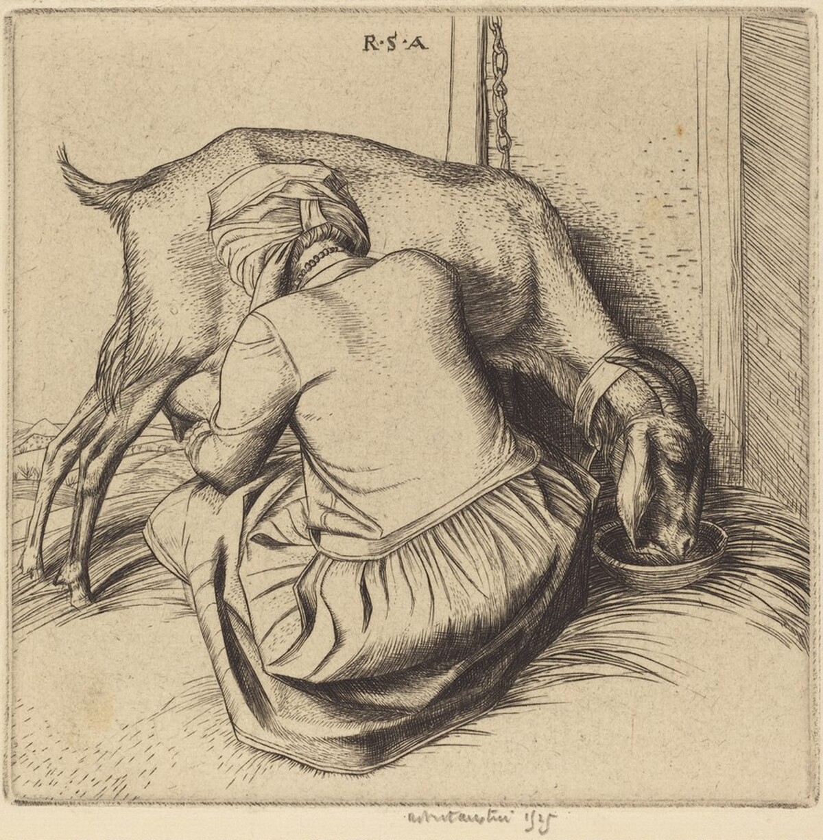 Woman Milking a Goat by Robert Austin