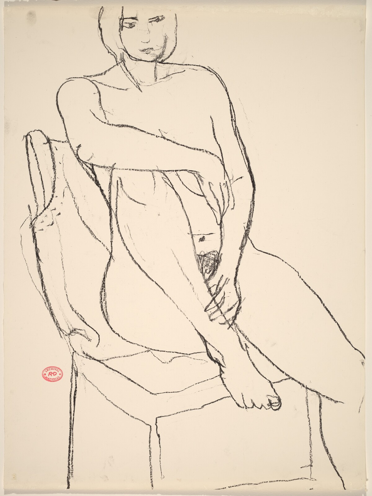 Untitled [seated nude with her right foot on the chair seat] by Richard Diebenkorn