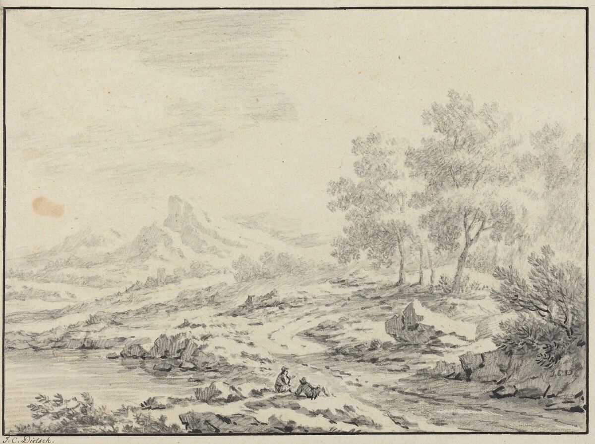 Two Men Resting near a Lake by Johann Christoph Dietzsch