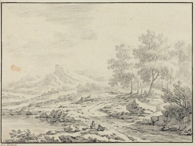 Two Men Resting near a Lake