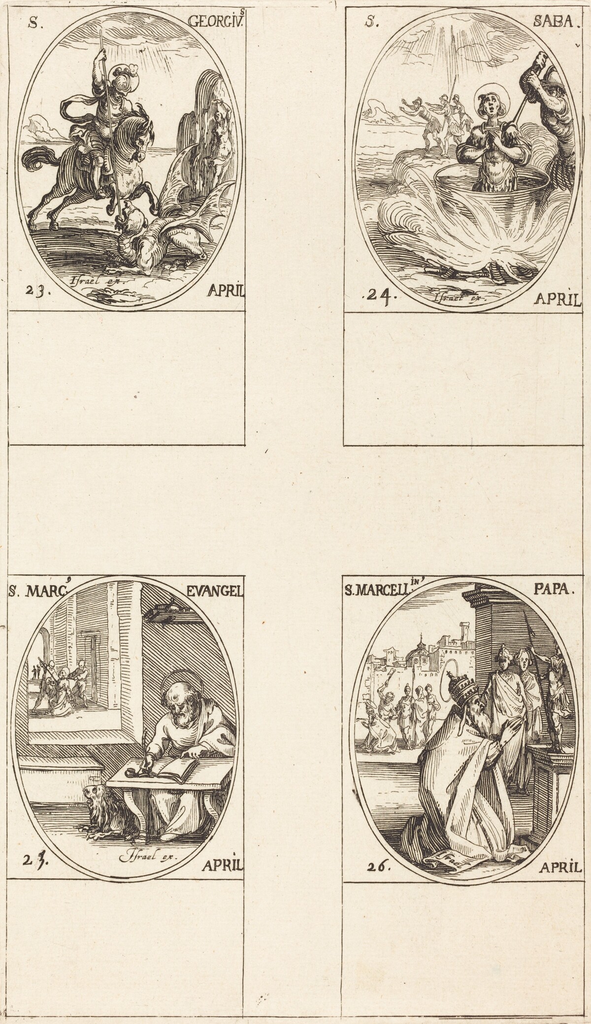 St. George; St. Sabas; St. Mark, Evangelist; St. Marcellin by Jacques Callot