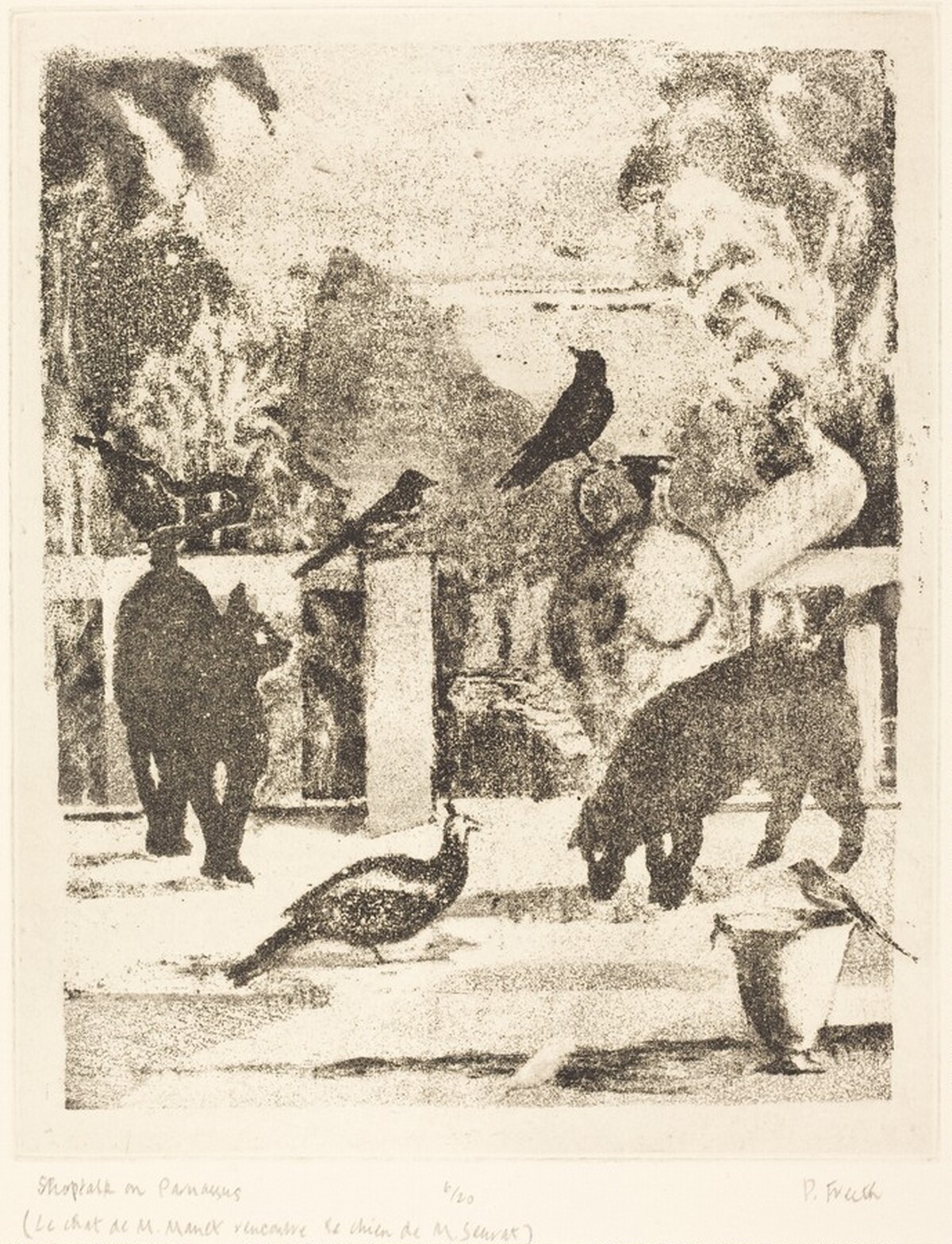 Shoptalk on Parnassus (Le chat de M. Manet rencontre le chien de M. Seurat) by Peter Freeth
