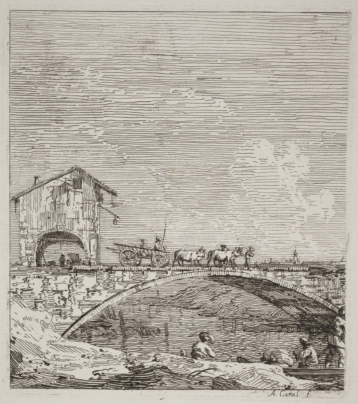 The Wagon Passing over a Bridge by Canaletto