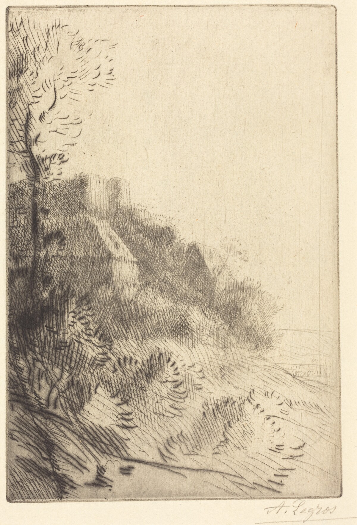 Farm on a Hillside in Sunlight (La ferme du coteau; Effet de soleil sur le coteau) by Alphonse Legros