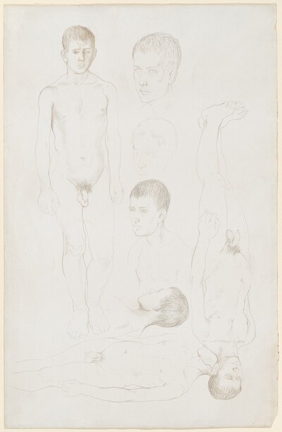 Sheet of Studies of Young Male Nudes