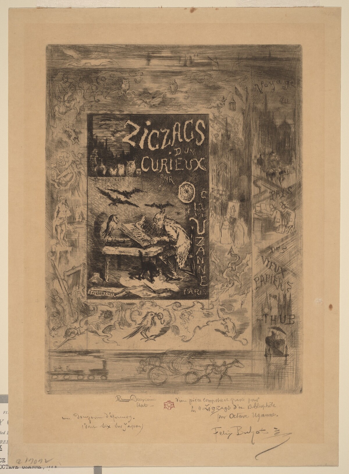 Frontispiece for "Zigzags d'un Curieux, d'Octave Uzanne" by Félix-Hilaire Buhot