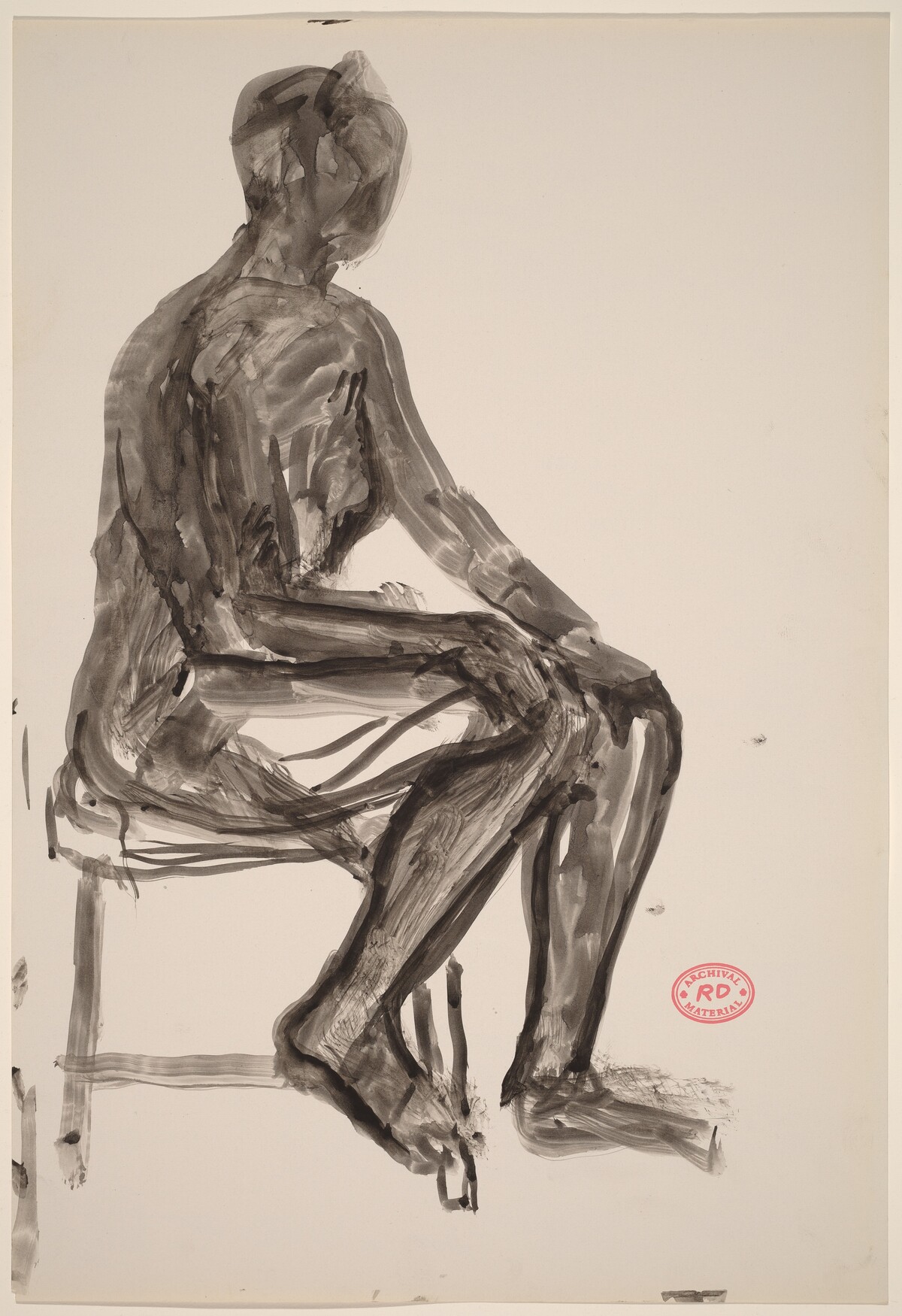 Untitled [seated female nude with right foot on stretcher of chair] by Richard Diebenkorn