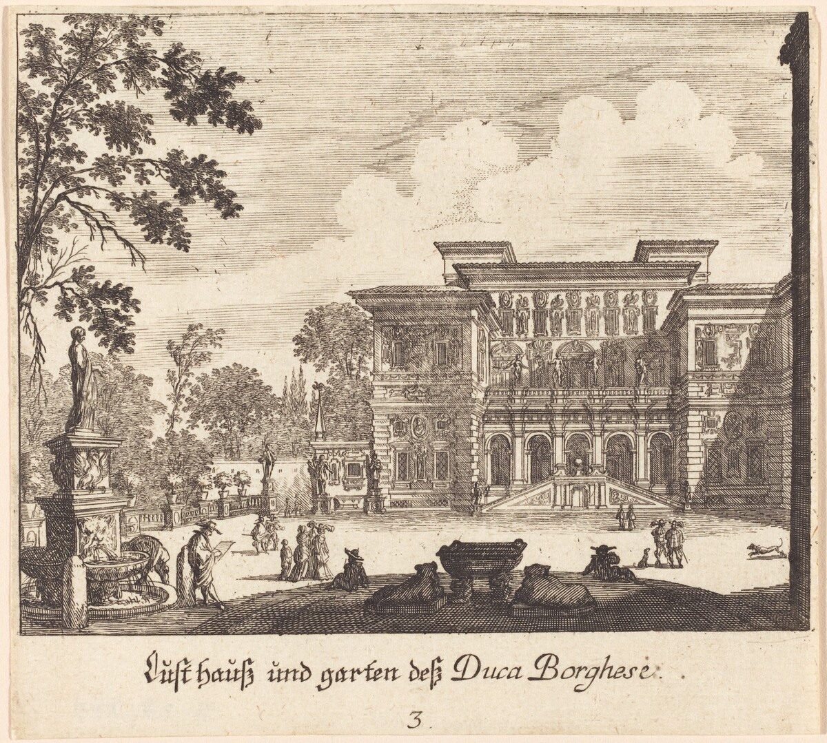 Borghese Palace and Gardens by Melchior Küsel after Johann Wilhelm Baur