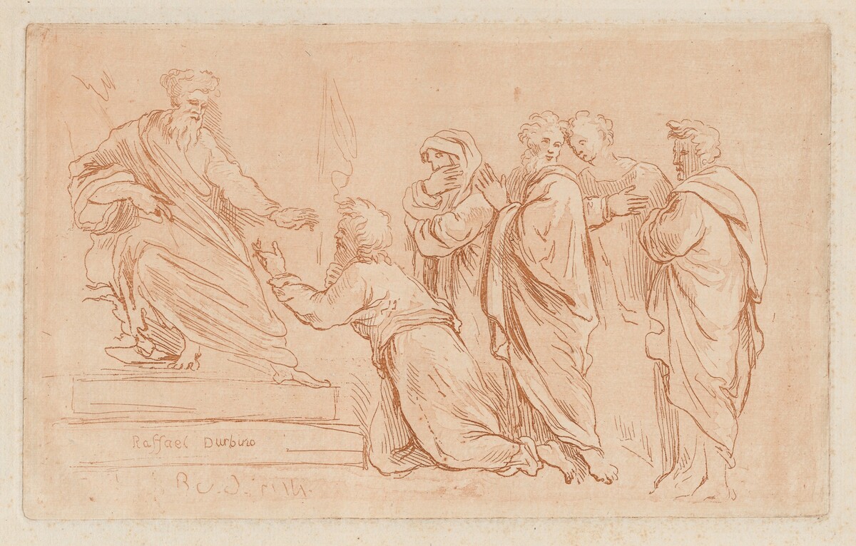Adonias Imploring the Grace of Solomon or Jeroboam Kneeling before Rehoboam by Charles-Paul-Jean-Baptiste de Bourgevin Vialart de Saint-Morys, after Amico Aspertini (attributed to; formerly after Raphael)