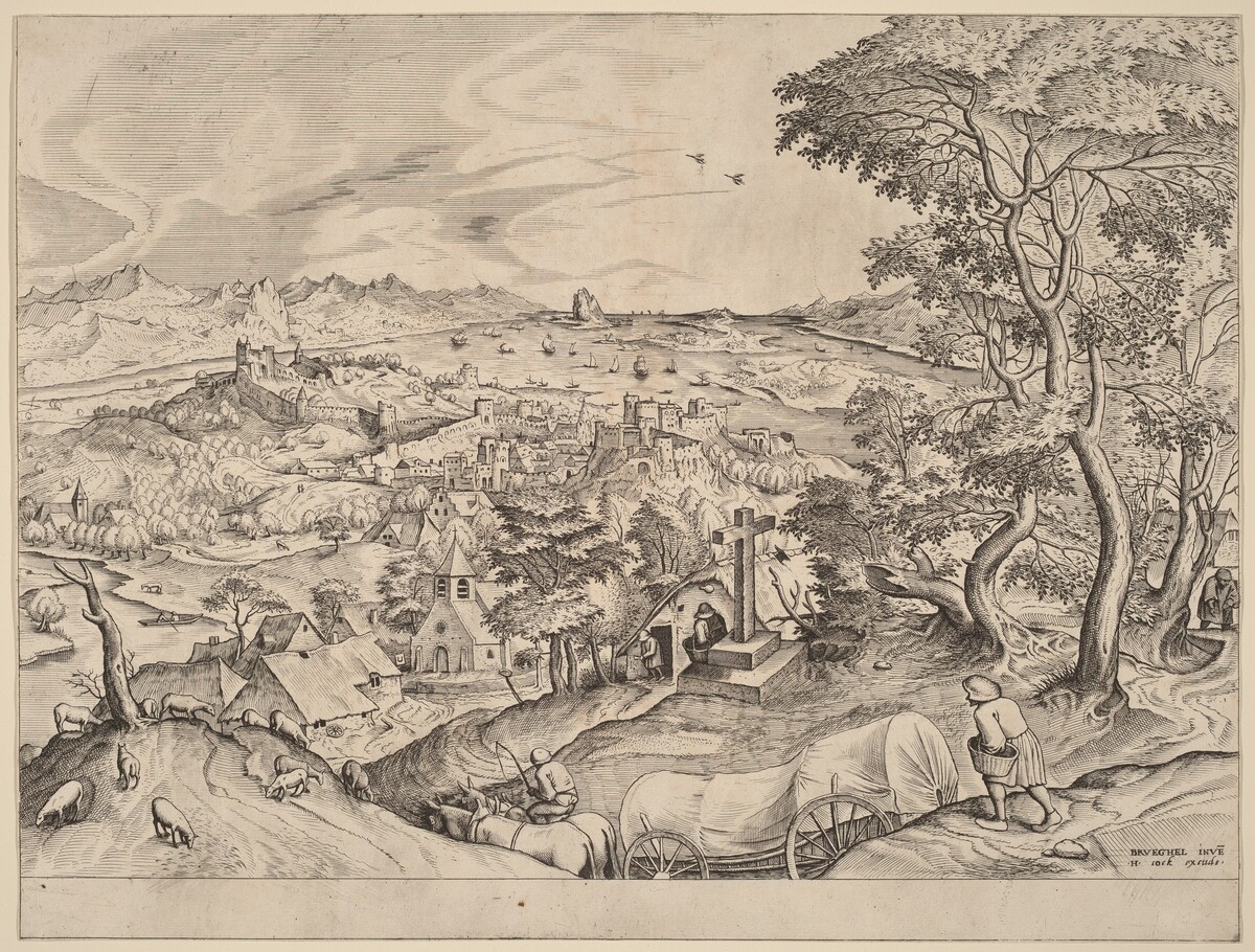 Plaustrum Belgicum (The Belgian Wagon) by Johannes and Lucas van Doetechum after Pieter Bruegel the Elder