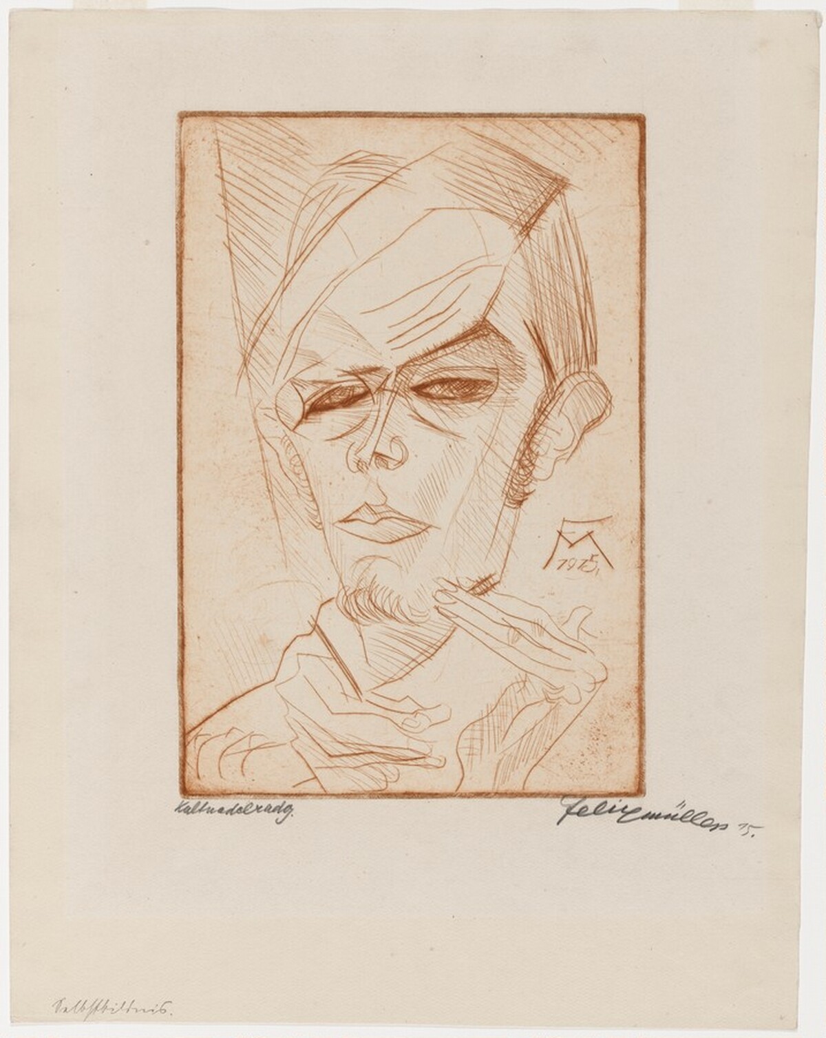 Selbstbildnis (Kopf mit Händen) by Conrad Felixmüller