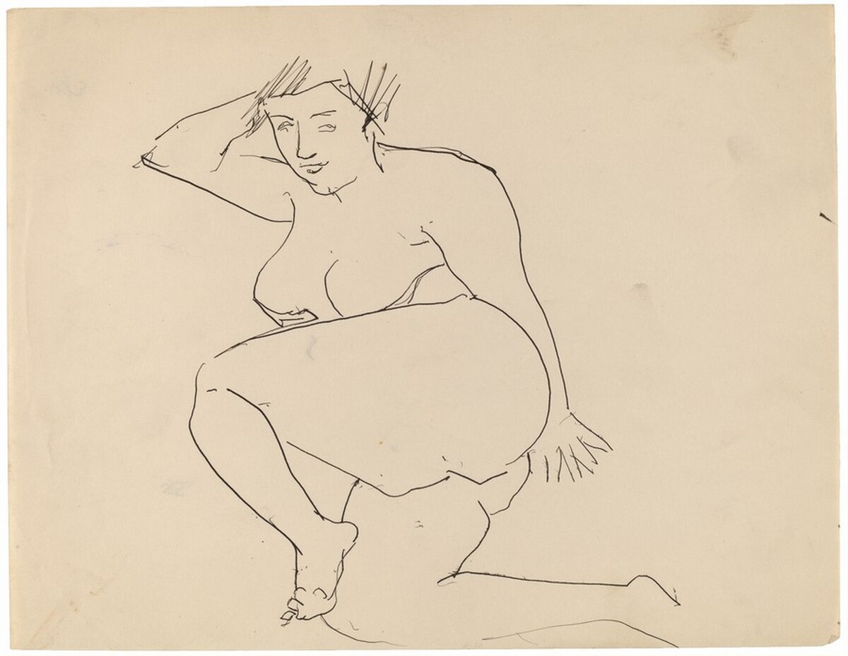 Reclining Female Nude, Legs Bent, Head Leaning on Right Hand by Mark Rothko