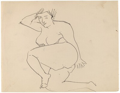 Reclining Female Nude, Legs Bent, Head Leaning on Right Hand