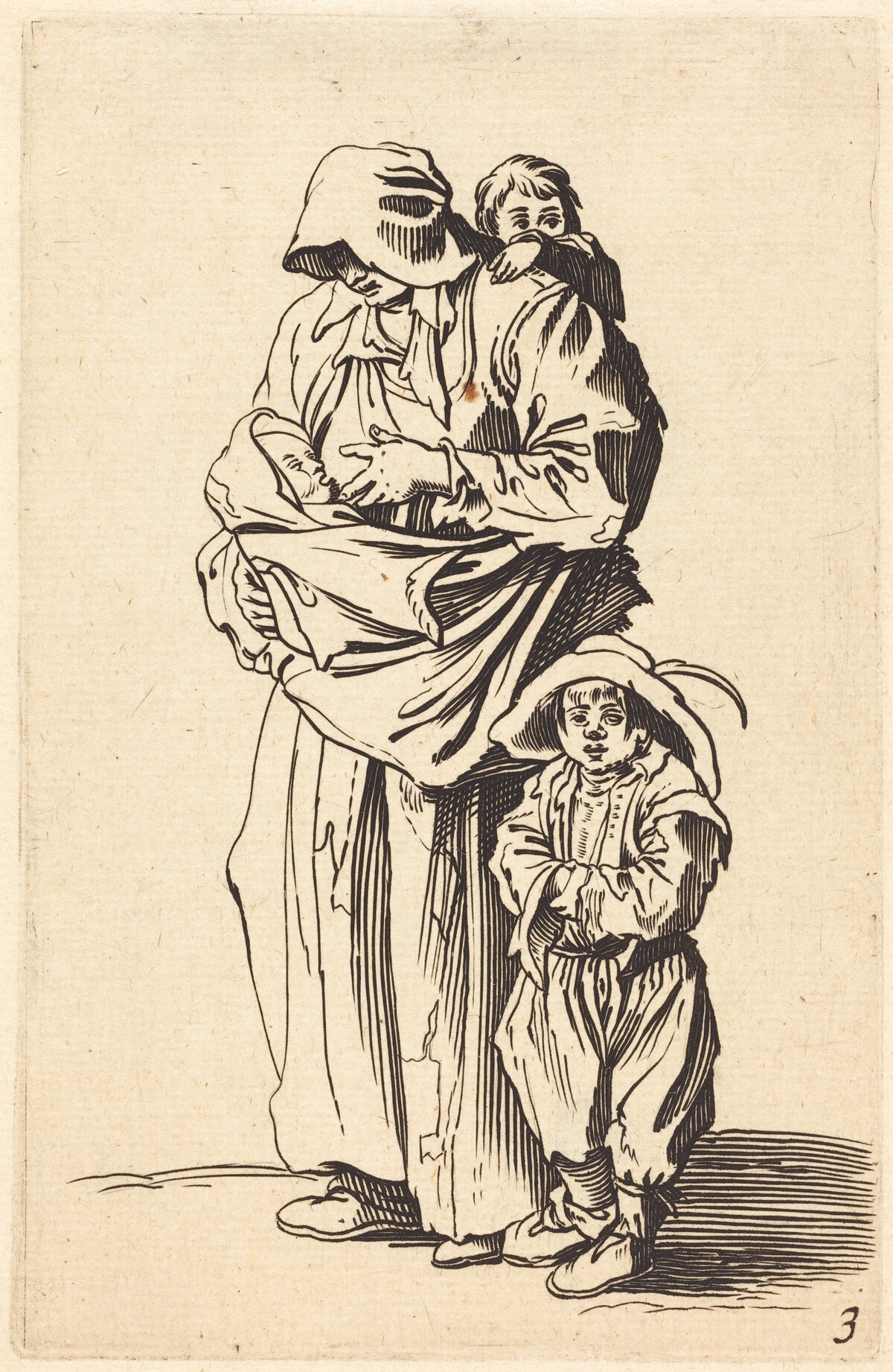 Mother and Three Children by after Jacques Callot