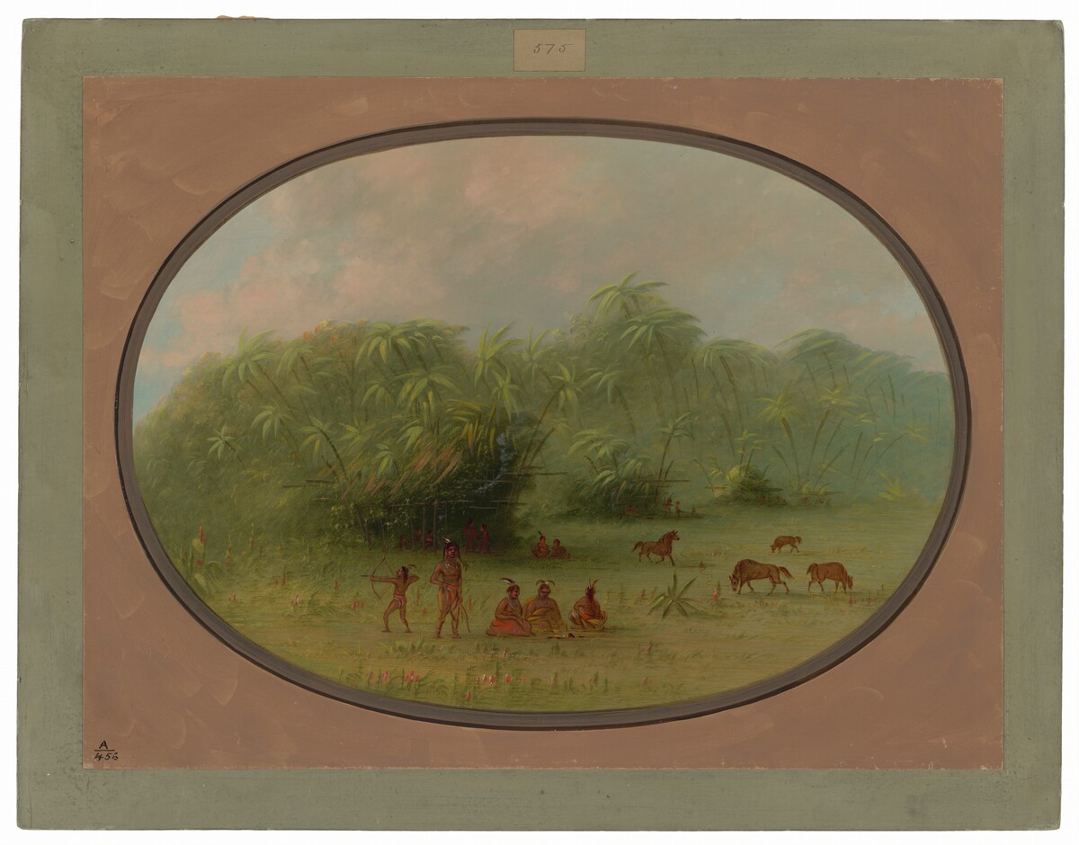 Indians and Horses in the Forest by George Catlin