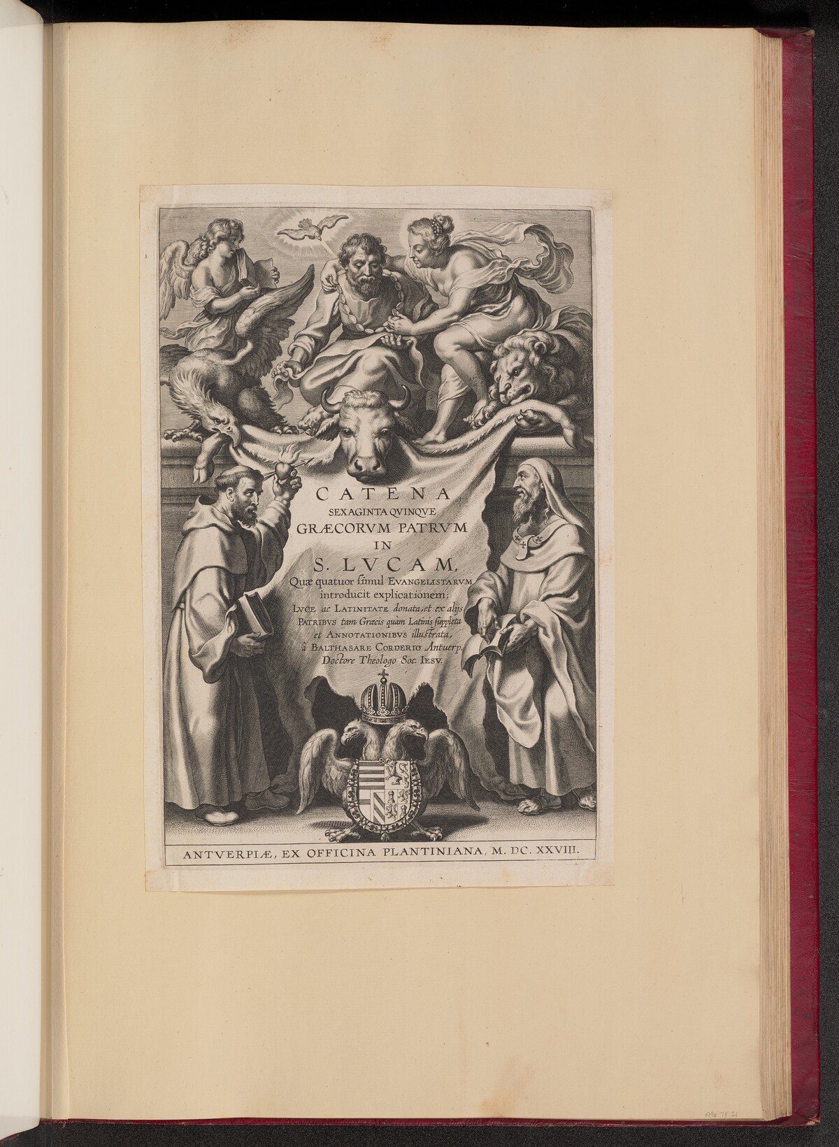 Title Page for Balthasar Cordier, Catena Sexaginta Qvinqve Graecorvm Patrvm in S. Lvcam... by Cornelis Galle I after Sir Peter Paul Rubens