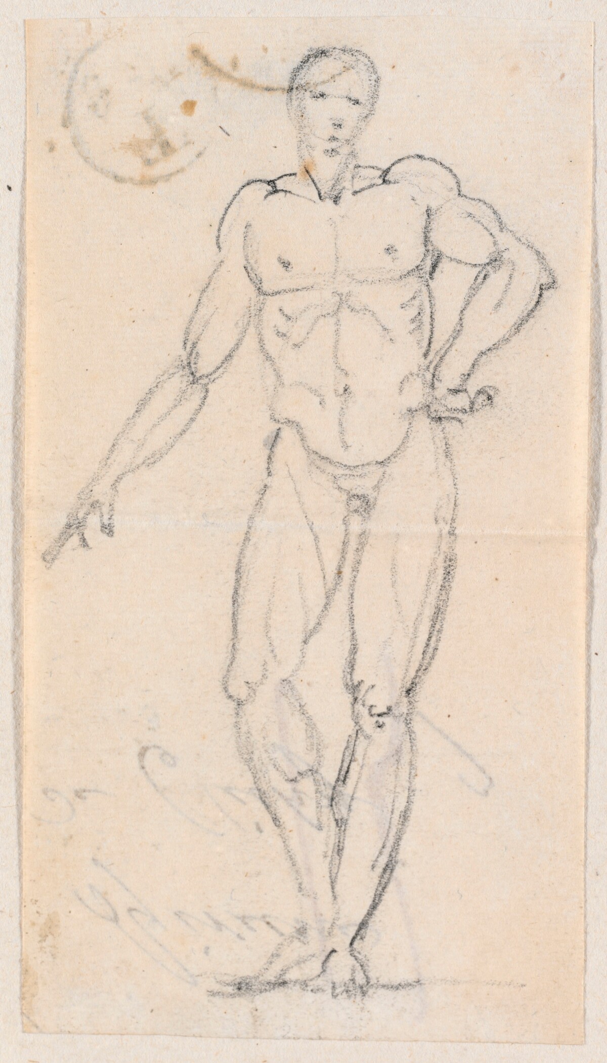 Statue of a Male Nude with Hand on Hip by Hubert Robert