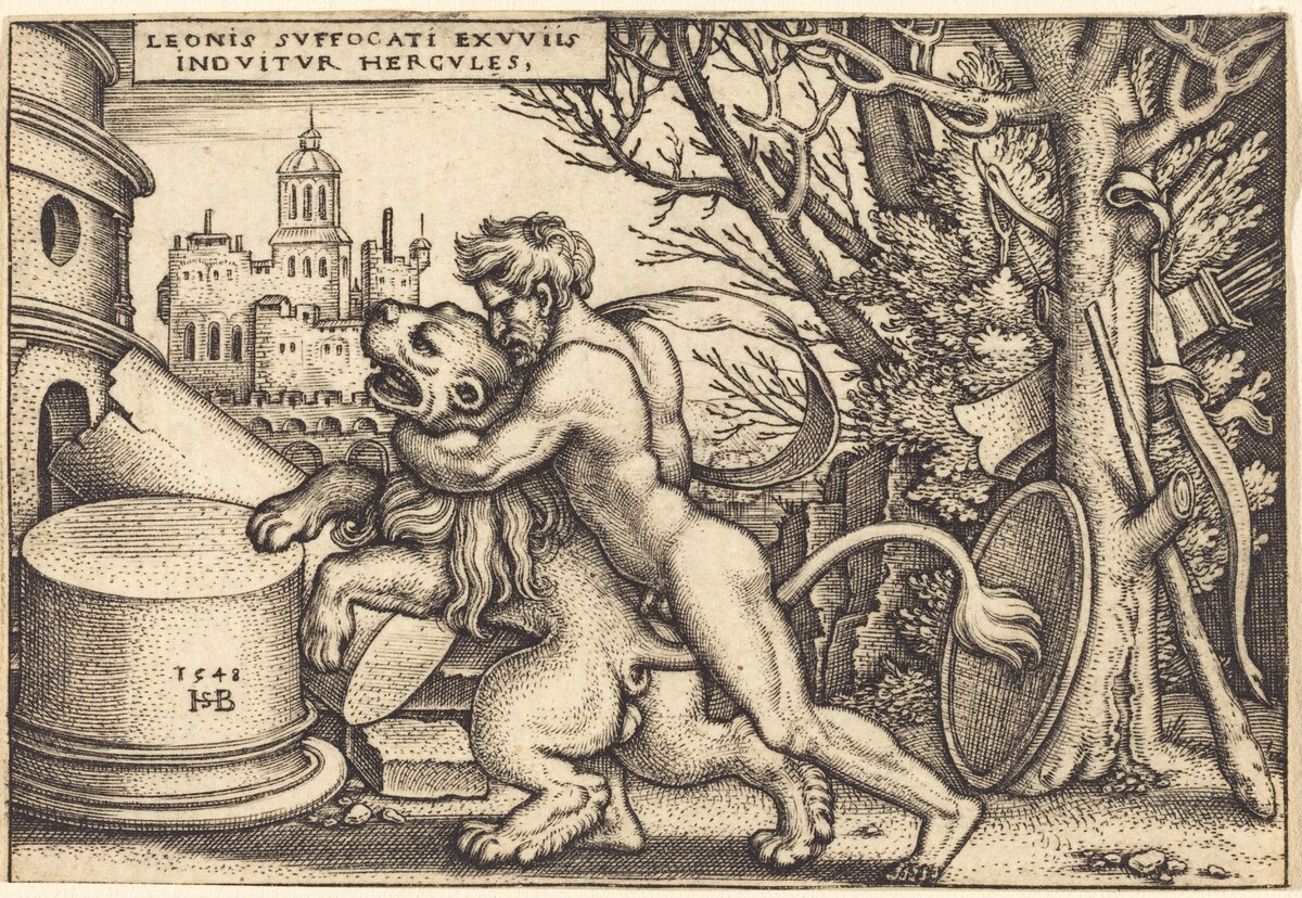 Hercules Killing the Nemean Lion by Sebald Beham