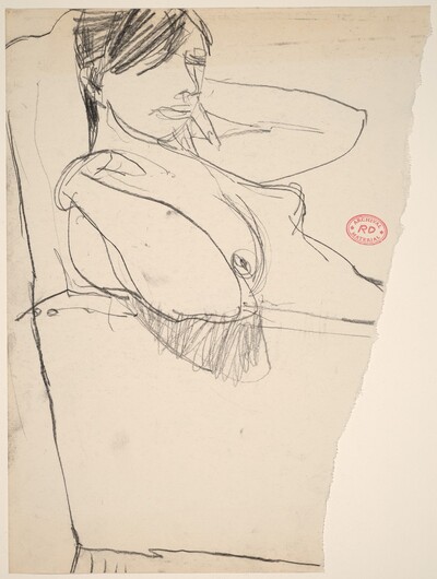 Untitled [female nude leaning back with hands to shoulders]