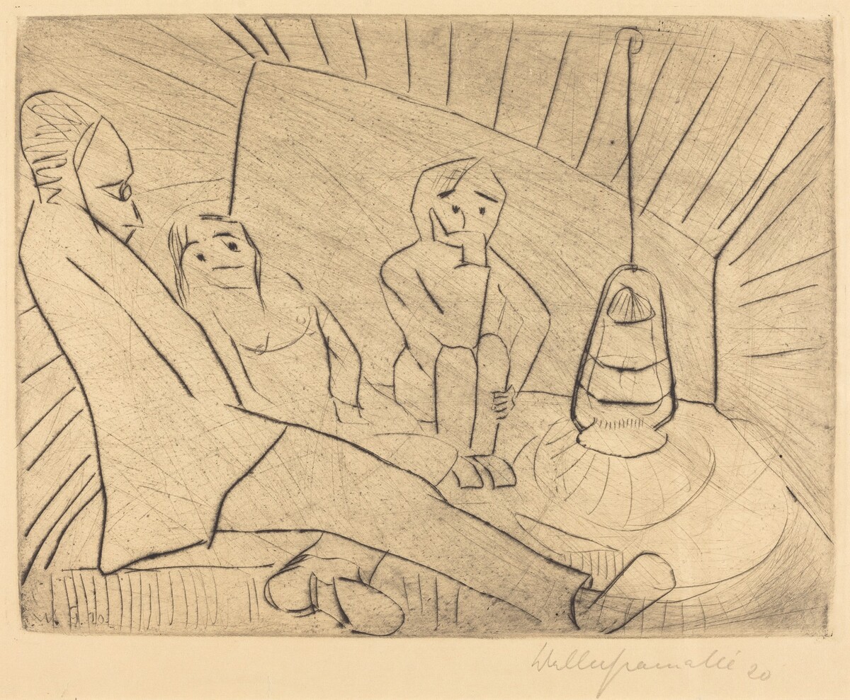 Three People in an Atelier by Walter Gramatté