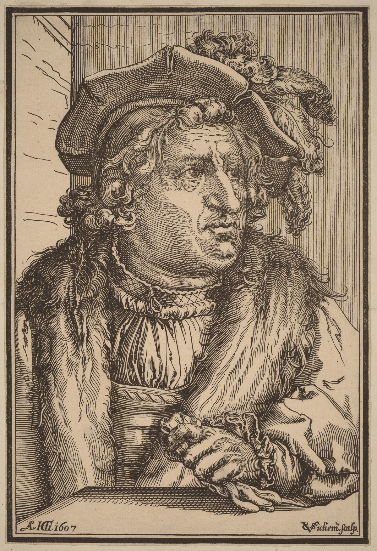 Man with a Plumed Cap by Christoffel van Sichem I after Hendrik Goltzius