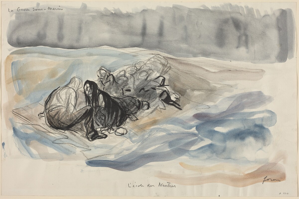 a) La Guerre sous-Marine. L'ecole des Neutres (recto); b) Study of  La Guerre sous-Marine. L'ecole des Neutres (verso) by Jean-Louis Forain