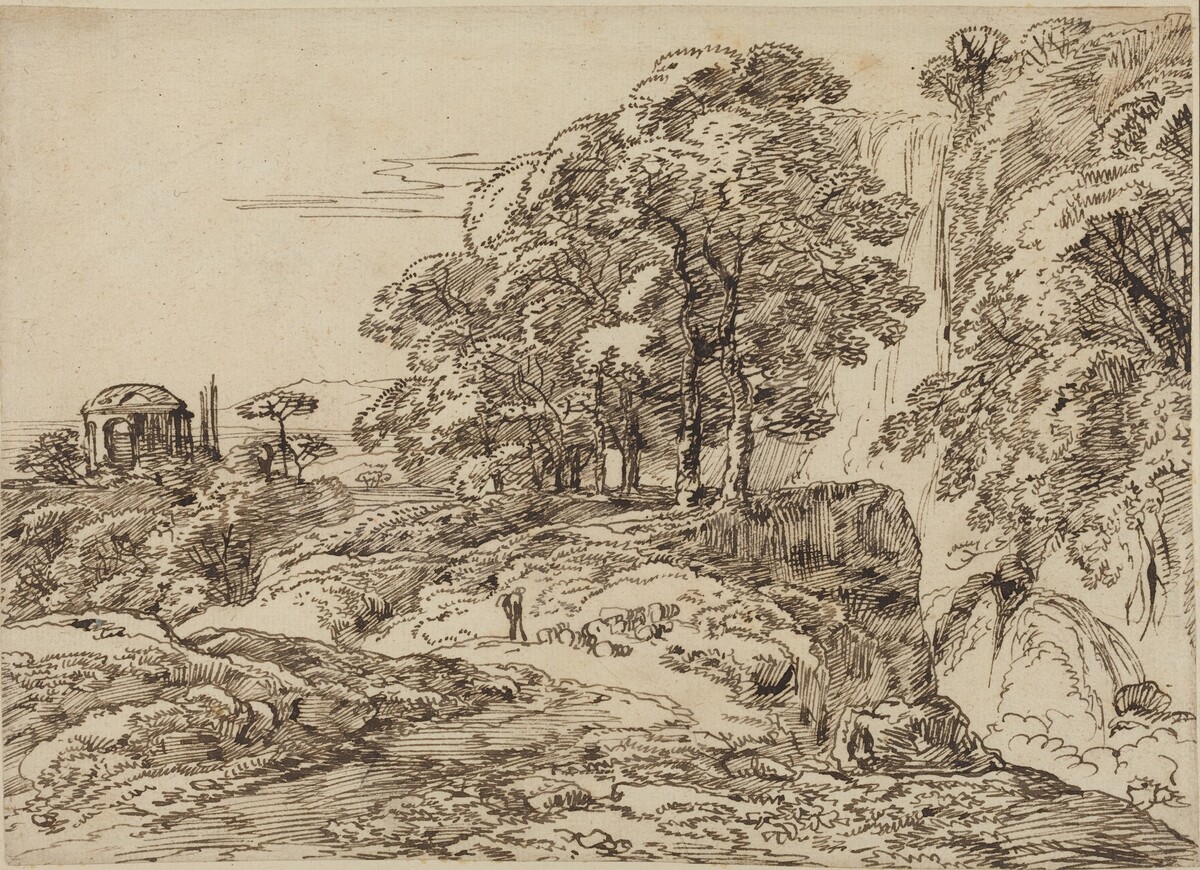 Pastoral Landscape with a Waterfall and a Temple by Franz Innocenz Josef Kobell