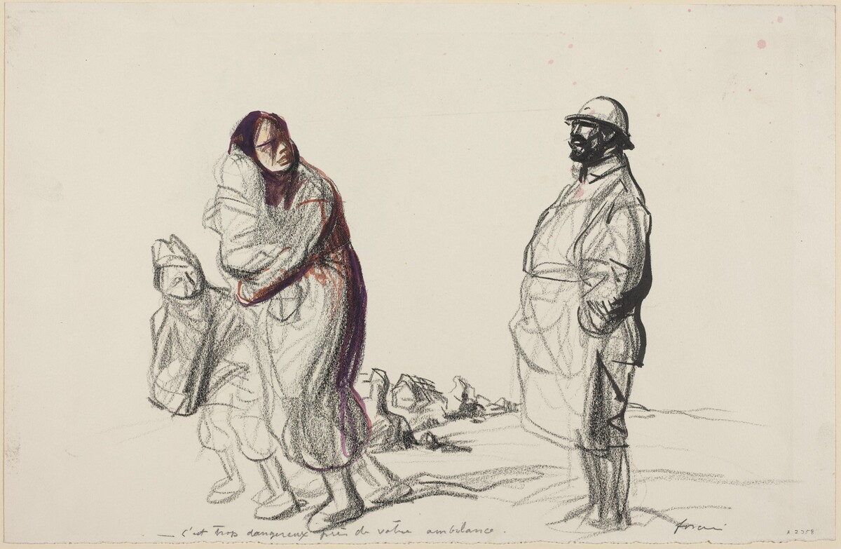 a) C'est trop dangereux pres de votre ambulance (recto); b) Study of Mother and Children (verso) by Jean-Louis Forain