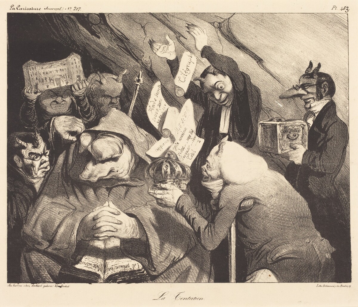 La Tentation, parodie d'une toile de Téniers by Honoré Daumier