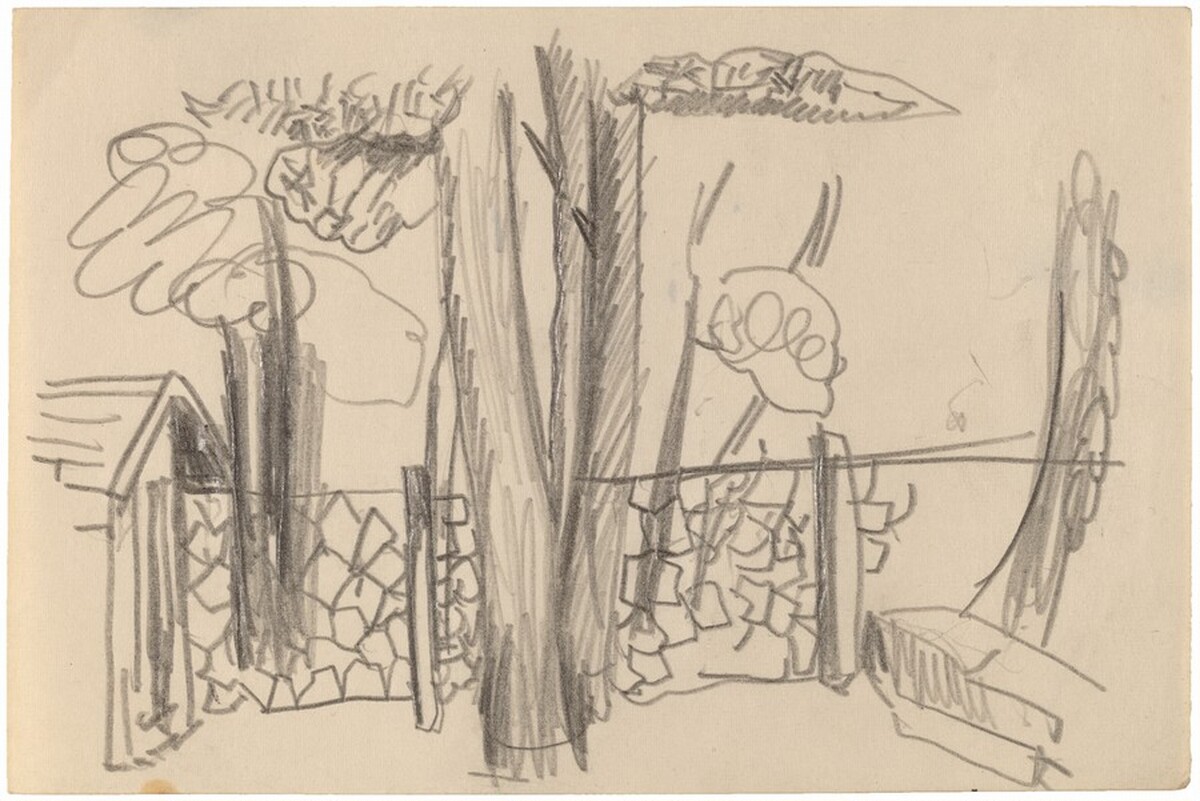 Trees Near Stone Wall and Shed by Mark Rothko