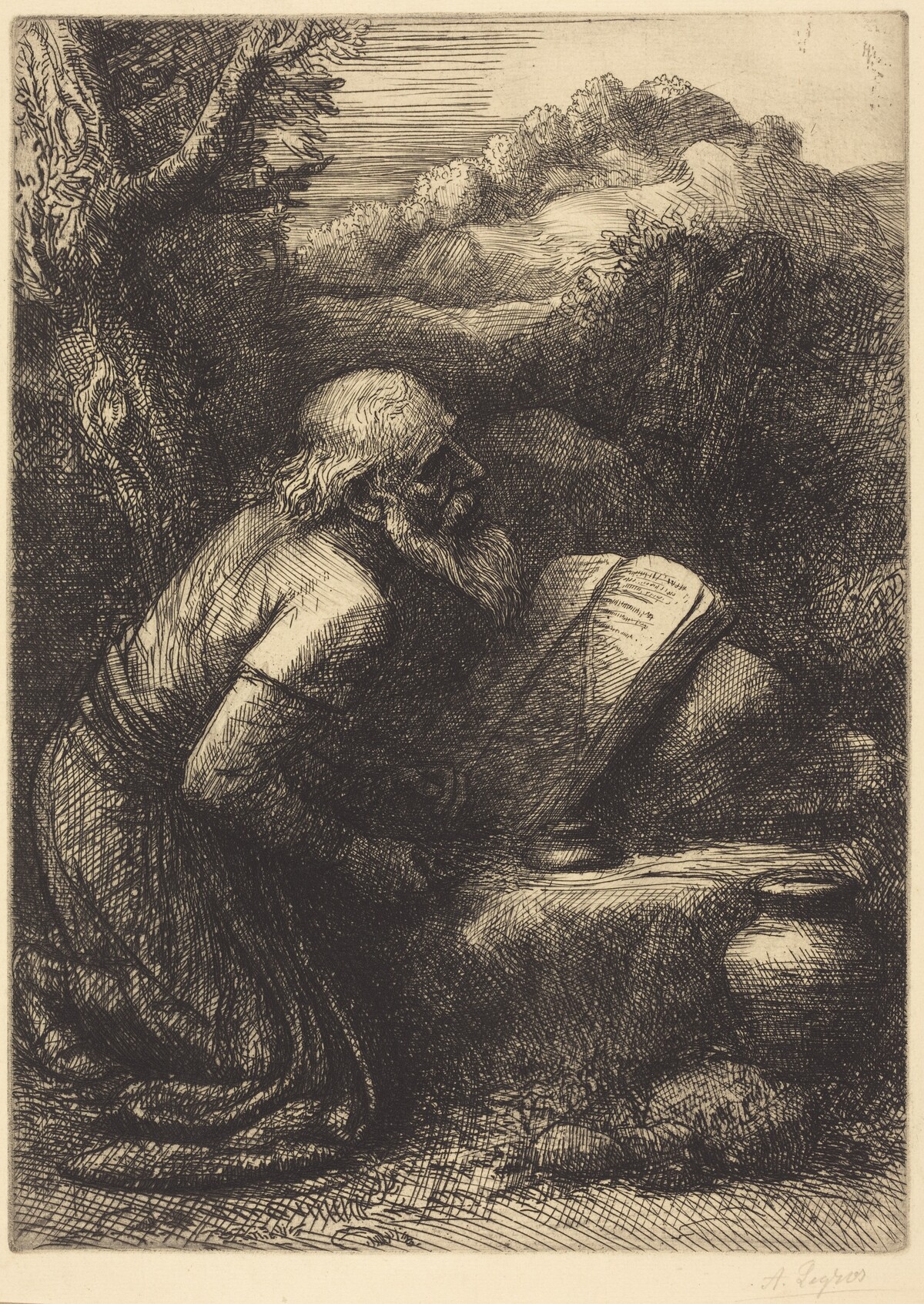 Saint Jerome, 2nd plate by Alphonse Legros