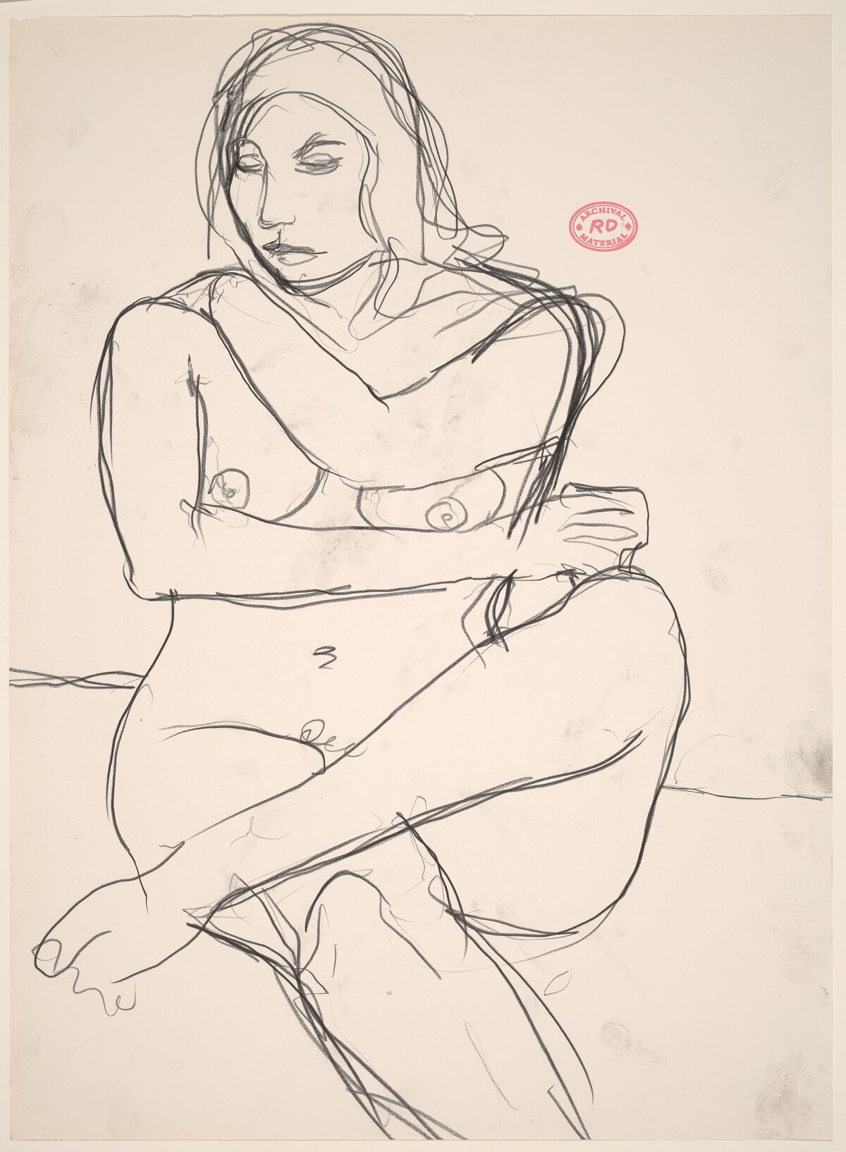 Untitled [seated nude holding her shoulder] by Richard Diebenkorn